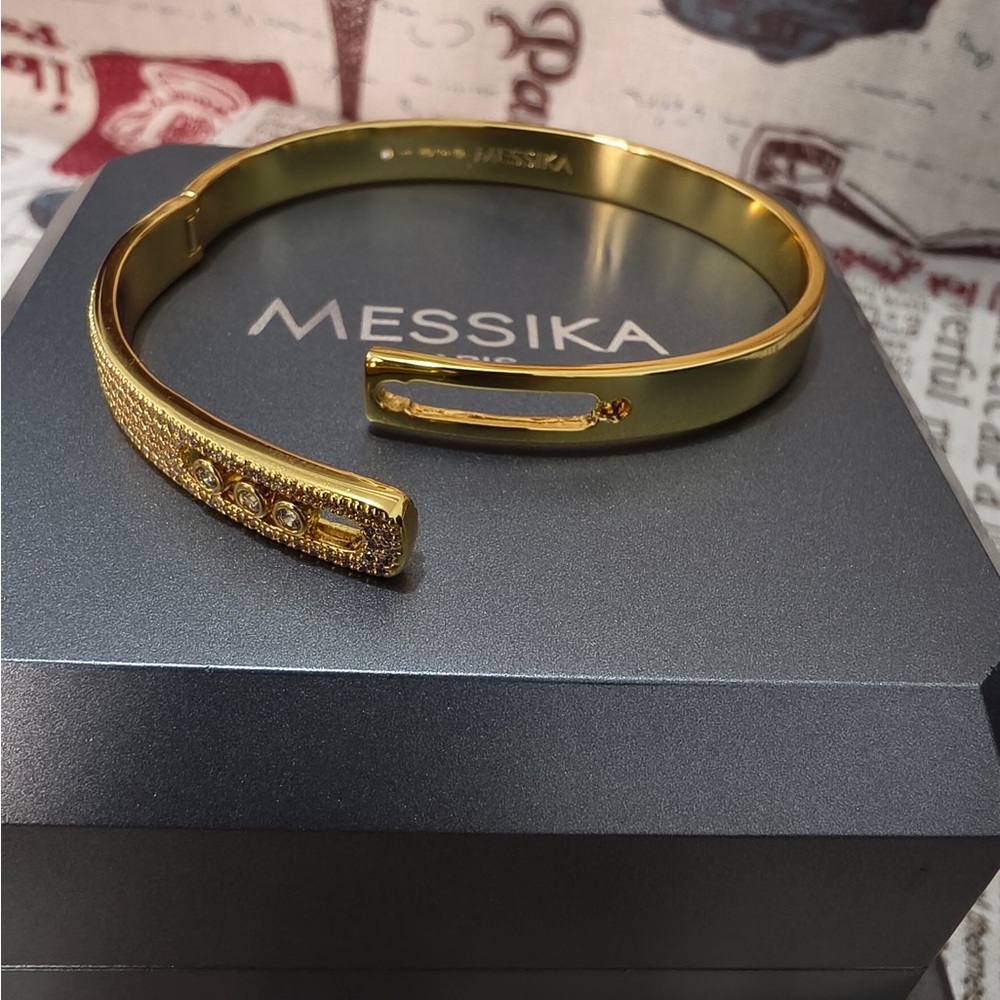 Messika Gold Open Cuff Bracelet with Pavé Detailing